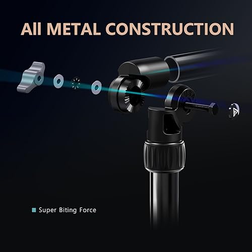 【All Metal】RAUBAY Desktop Magic Arm, Overhead Camera Desk Mount, Table Light Stand with 1/4“ Ball Head, 3/8" & 5/8" Adapter, C Clamp, Retractable Boom Arm for DSLR, Webcam, Microphone, Projector DMA01