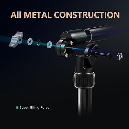 【All Metal】RAUBAY Desktop Magic Arm, Overhead Camera Desk Mount, Table Light Stand with 1/4“ Ball Head, 3/8" & 5/8" Adapter, C Clamp, Retractable Boom Arm for DSLR, Webcam, Microphone, Projector DMA01