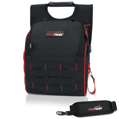MELOTOUGH Electrician Tool Pouch with Shoulder Strap, Zippered Flip Cover Tool Pouch Bag with Multiple Storage Pockets for Electricians, Technicians, Maintenance - color: Red
