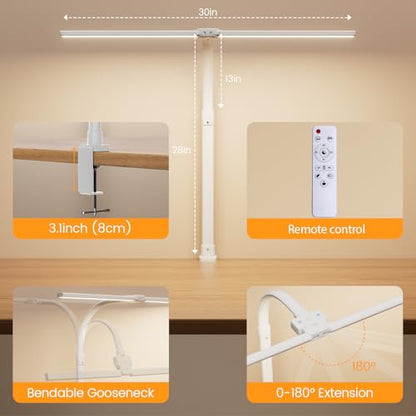 LED Desk Lamp - Bright Dimmable Computer Lamp, 24W Bendable Desk Light for Monitor Screen, Eye-Caring Tall Desktop Light for Task Home Office Work, White, Dual Head - style: Clamp Version - White