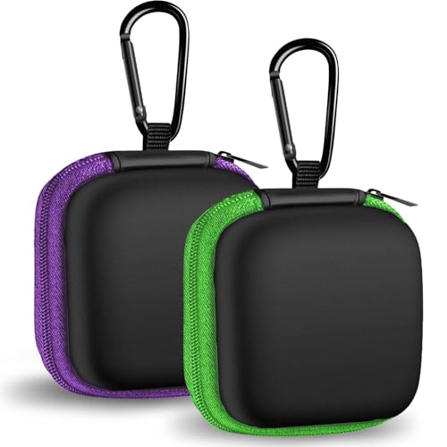 2Pack Square Earbud Case Portable EVA Carrying Case Storage Bag Cell Phone Accessories Organizer with Carabiner for Earphone, Earbud, Earpieces, SD Memory Card, Camera Chips-Purple/Green - color: A3-Purple/Green