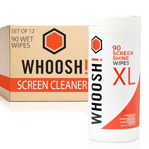 WHOOSH! Screen Shine 90 Count Touch Screen Cleaner Wipes for Car, OLED, TV, Eyeglasses, Laptop [Set of 12] Lint-Free, Non-Abrasive Wipes – Streak-Free, Non-Toxic & Odorless – Microsuede Cloth Included - size: 1 Count (Pack of 12)