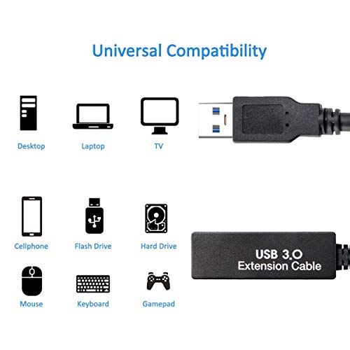 25Feet Active USB 3.0 extension cable,Long USB Extension Cord A-Male A-Female,With Expansion Chipset Signal Boosters, Compatible With Oculus Quest 3,VR, Xbox, PS4, Webcam,etc. - size: 25FT Active