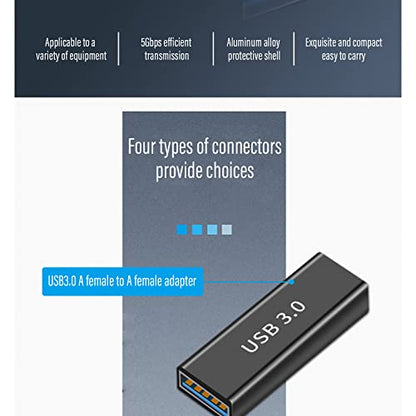 HIEbee 3kinds of USB 3.0 apters kit, USB 3.0 Female to Female and Male to Male and Female to Male, high Speed Convert Extension Coupler Connector converte,Black