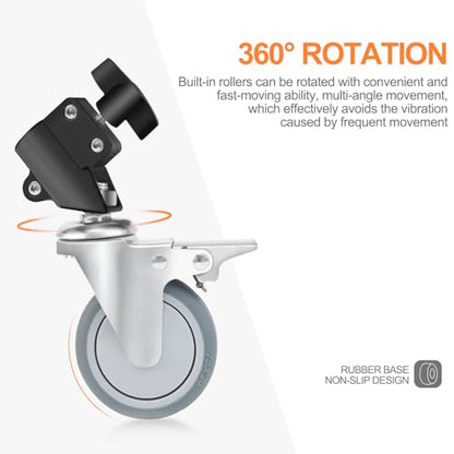 Wellmaking 3-Pack Professional Swivel Caster Light Stand Wheel Sets, Durable Metal Construction and Rubber Base, for Studio Photography Video Shooting