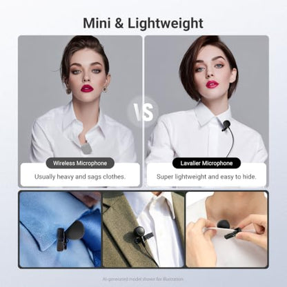 NEEWER ø9.7mm Lavalier Microphone (2 Pack), 3.5mm TRS Clip On Lapel Wired Omnidirectional Condenser Lav Mic with 1.5m Cable & Windscreen for Video Recording, Vlogging, Filming, LM10 - style: LM10