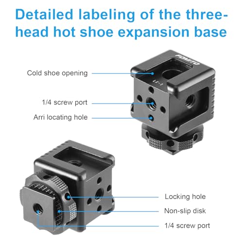 Fomito LX-3 3-Head Cold Shoe Mount with 1/4"-20 Thread for Camera Cage Flash LED Monitor Microphone etc