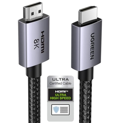 UGREEN 8K HDMI 2.1 Cable 48Gbps 3.3FT, Certified Ultra High Speed HDMI Cord Aluminum, 4K@240Hz 120Hz 10K 8K@60Hz, HDCP 2.2&2.3, eARC HDR 10 Dolby Compatible with PS5/Blu-ray/Roku TV/Switch 2/Mac mini - size: 3.3FT