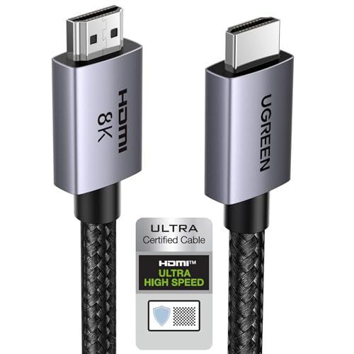 UGREEN 8K HDMI 2.1 Cable 48Gbps 3.3FT, Certified Ultra High Speed HDMI Cord Aluminum, 4K@240Hz 120Hz 10K 8K@60Hz, HDCP 2.2&2.3, eARC HDR 10 Dolby Compatible with PS5/Blu-ray/Roku TV/Switch 2/Mac mini - size: 3.3FT