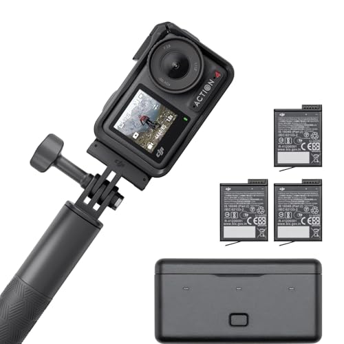 DJI Osmo Action 4 Adventure Combo, 4K/120fps Action Camera | Waterproof, 1/1.3-Inch Sensor, 10-bit & D-Log M, 155° Ultra-Wide FOV, Over 7.5 h With 3 Extra Batteries for Vlogging - style: Adventure Combo