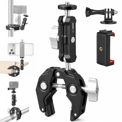 Super Clamp Camera Clamp Mount Monitor 360°Ballhead Magic Arm Double Ball Head Adapter with 1/4"-20 & 3/8"-16 Thread for Canon Nikon DSLR Camera/Gopro/LED Light Ronin-M/Ronin MX/FreeflyMOVI