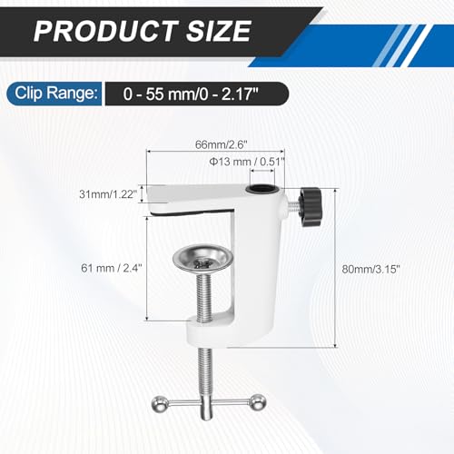 HARFINGTON Metal Table Clamp Mount 2.4" Hole Dia Clamp for Desk Lamp Mount Stand Universal Cantilever Bracket with Adjustable Screw Plastic Handle for Microphone Arm Lamp Stand, White - size: 2.4", style: Plastic Handle