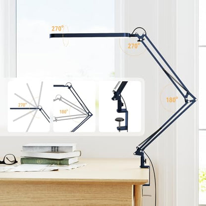 SKYLEO Desk Lamp - LED Desk Light - 5 Color Modes X 11 Brightness Levels - Adjustable Swing Arm - Timmer & Memory Function - 12W Lamp for Desk - Blue - style: Blue swing arm
