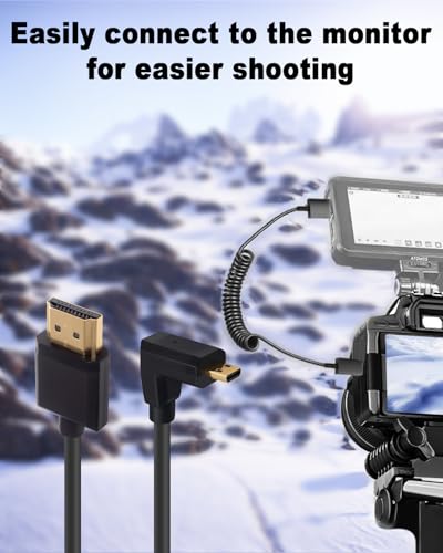 Duttek 4K Coiled 90 Degree HDMI to Micro HDMI Cable 1FT-4FT, Extreme Slim Down Angled Micro HDMI Male to HDMI Male Coiled Cable for 1080P, 4K, Ultra HD, 3D - size: Down Angled 1.2M