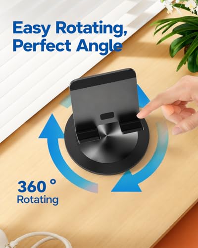 Phone Stand for Desk, 360° Rotating Dual Adjustable Foldable Holder, Heavy Solid All-Aluminum Base Anti-Slip Stable Support for Home Office Study, Fits iPhone Galaxy 4-8" Phones (Black+Silver) - color: Black+Silver