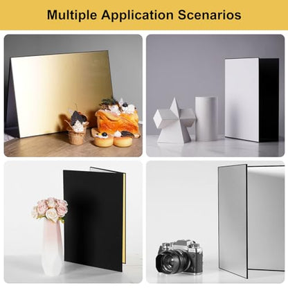 Meking 12" x 8" Light Reflector, 4 in 1 Photography Reflector Cardboard, Folding Light Diffuser Board for Food and Product Photography Lighting - White/Black/Glod/Silver - size: 1PCS 12x8"