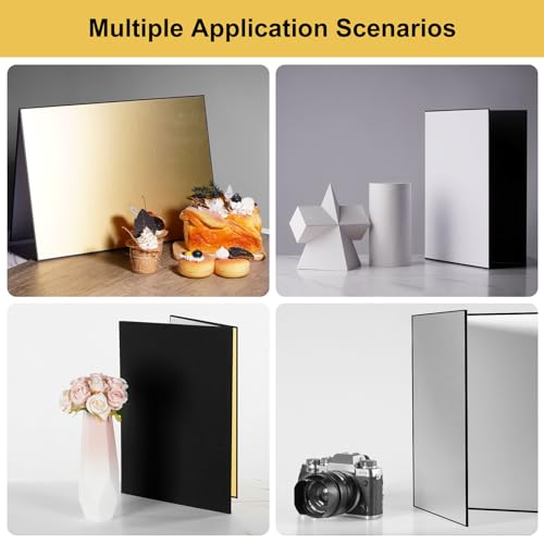 Meking 17" x 12" Light Reflector, 4 in 1 Photography Reflector Cardboard, Folding Light Diffuser Board for Food and Product Photography Lighting - White/Black/Glod/Silver, 2 Pack - size: 2PCS 17x12"