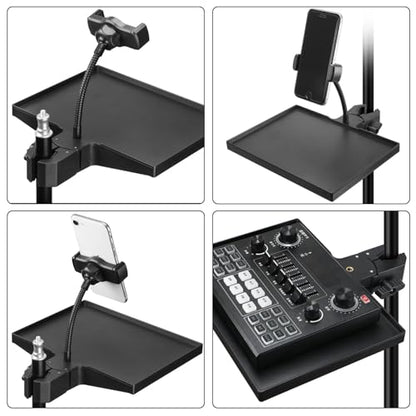 Microphones Sound Card Stand Tray for Music Interfaces Accessories with Strong Clamp Fit for 13-47mm Tube ABS Build