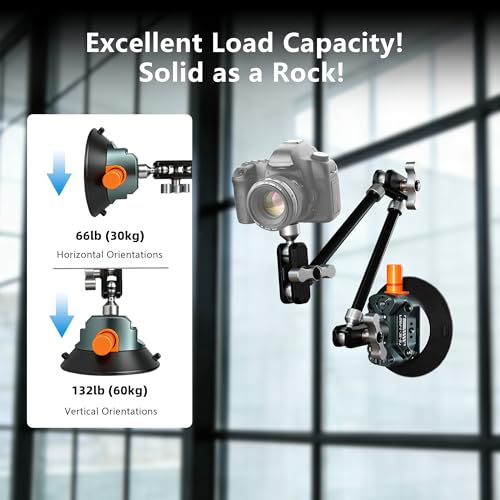 GEEKOTO 4.5” Suction Cup Mount with 22" Magic Arm,Camera Suction Cup Mount on Car Windshield/Dash/Window for iPhone/Action Camera/Content Creation/Live Streaming/Vlog - style: Suction Cup&Phone Clip