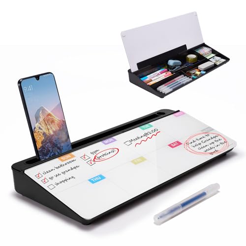 TSJ OFFICE Whiteboard Weekly Dry-Erase-Board - Desktop White Board Calendar Desk Organizers with Accessories Computer Keyboard Stand with Drawer, for Office, Home, School Supplies - Black Calendar - color: Black-base Weekly Calendar