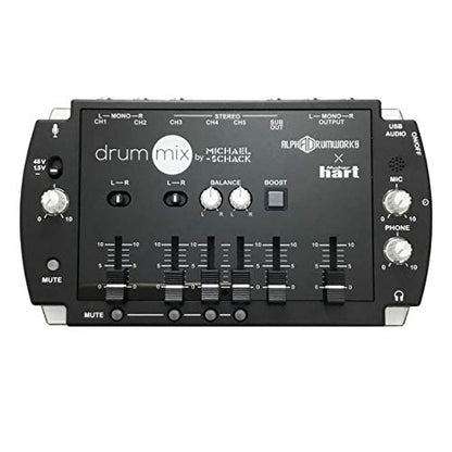 Maker hart Drum Mixer Compact 6 Ch Multitrack Audio IN/3.5mm Stereo/6.3mm Mono L/R/Mic IN/USB Audio out/Build in MIC