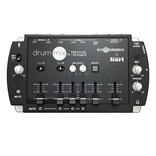 Maker hart Drum Mixer Compact 6 Ch Multitrack Audio IN/3.5mm Stereo/6.3mm Mono L/R/Mic IN/USB Audio out/Build in MIC