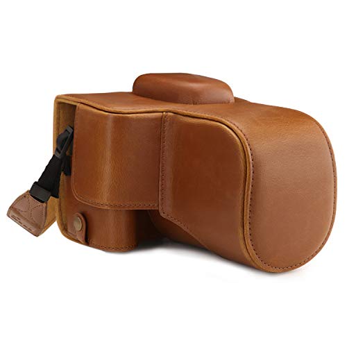 MegaGear MG1609 Ever Ready Leather Camera Case compatible with Canon EOS Rebel T7 (18-55mm), 2000D (18-55mm) - Light Brown - color: Light Brown