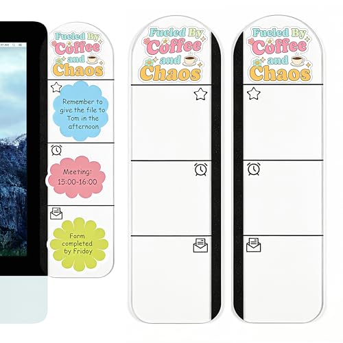 Fueled by Coffee and Chaos Funny Office Desk Accessories 2pcs Computer Monitor Memo Board Message Board Supplies for Home Desktop Decor - color: Fueled By Coffee and Chaos