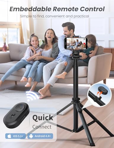 86'' Phone Tripod & Selfie Stick, Tripod for iPhone with Detachable Remote, Portable Phone Tripod Stand for Video Recording, Travel Tripod for Cell Phone, Compatible with Smartphones, DSLR - style: 86‘’