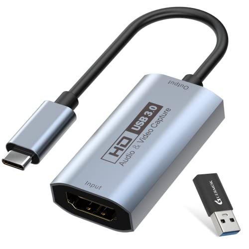 GUERMOK Video Capture Card, USB3.0 HDMI to USB-C Capture Device, Stream & Record at 2K@30FPS 1080P@60FPS, Compatible with iPad Mac OS Windows, Quest 3, OBS, Zoom, PS5/4, Switch, Xbox (Gray) - color: Gray