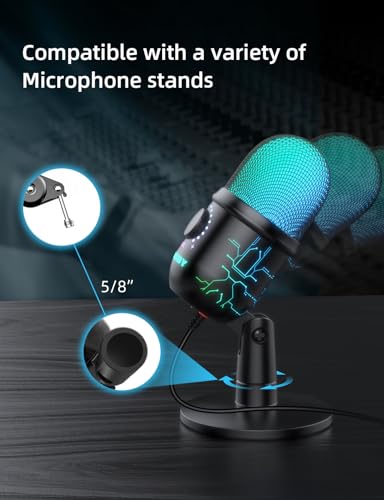 MRSDY USB Gaming Microphone for PC with Noise Reduction, Mute, Gain, RGB | Condenser Mic, Headphone Jack, Suitable for PC, Computer, PS4, PS5, Mac, Streaming, Podcasting, Recording, YouTube, Discord