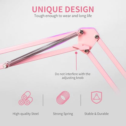 FEELWORLD AMS1 Microphone Boom Arm, Adjustable Mic Arm Stand with 3/8” to 5/8” Screw, Compatible with PM1 and other Mics for Podcast Straming Gaming Studio （Pink) - color: Pink