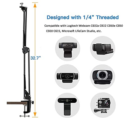 Webcam Stand Desktop Adjustable Suspension Boom Scissor Arm Camera Clamp Webcam Mount Holder for Logitech Webcam C920 C930 C922 C615, Microsoft LifeCam and Other Devices with 1/4" Thread - color: Scissor Arm Webcam Stand