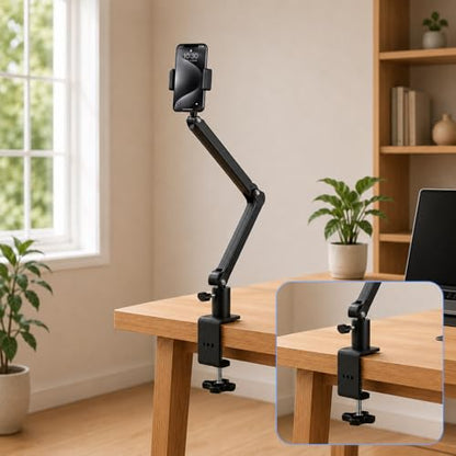 Microphone Boom Arm Desk C-Clamp, 2-Way Mount Universal 12mm Desk Mount Clamp, Heavy-Duty No-Drill Mic Stand Clamp, Fits Up to 2.17"/55mm Thick Desks for Mic, Lamp, Phone/Tablet - size: XZ007