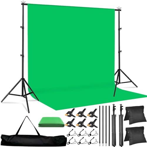 10x8.5 ft Adjustable Green Screen Backdrop Kit with Stand, Photo Background Support System for Video Streaming, Photography, Studio, Parties, Events - size: 8.5x10 ft