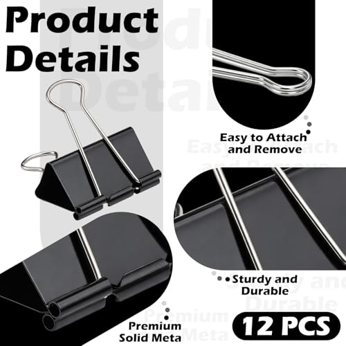 Sieral 12 Pack Balloon Arch Clips 2 Inch Backdrop Clamps Large Binder Clips Black Heavy Duty Clamps for Balloon Arch Birthday Decor Crafts Backdrop Photography Studios Woodworking Home Office