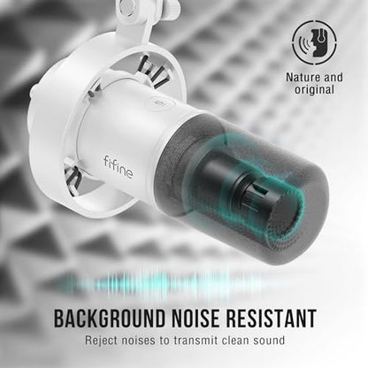 FIFINE Podcast XLR/USB Microphone Kit, Studio Dynamic Vocal Mic for Recording, Streaming, Voice-Over, PC Microphone with Boom Arm with Mute, Headphone Monitoring, Metal-AmpliTank K688T White - size: K688T White