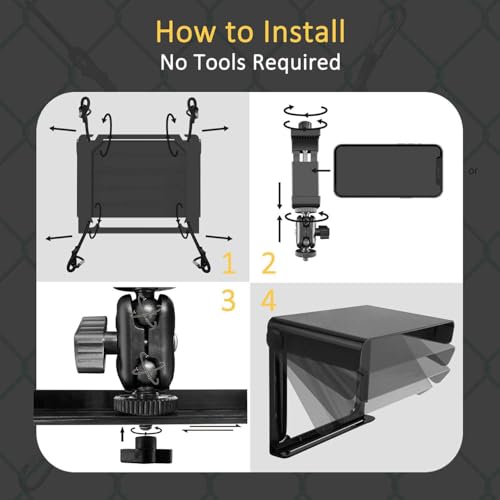 Cell Phone Fence Mount with Shade, Phones Holder Mounting Kit for iPhone, Mevo Start and Other Action Cameras, for Recording Baseball, Hockey, Softball and Tennis Games (Black)