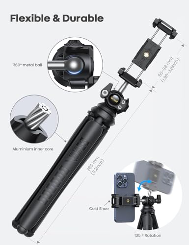 Lamicall Tripod for iPhone with Silicone Legs - [8-Strand Aluminum Core] Flexible Camera Tripod with Wireless Remote, Heavy-Duty Phone Stand Cold Shoe for iPhone Pocket 3/4 Samsung GoPro DSLR Camera - style: NEW Upgraded - Silicone for iPhone