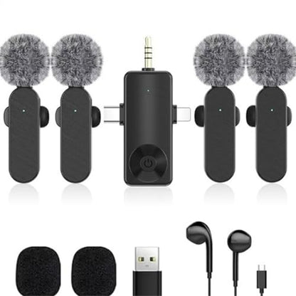 3 in 1/Four in one Wireless Lavalier Microphone for iPhone,iPad,Android,Camera,Computer,mini Noise Reduction Recording Mic Ultra-Low Delay,for Vlog/TikTok/YouTube Live Stream (4 Mic) - style: 4 Mic