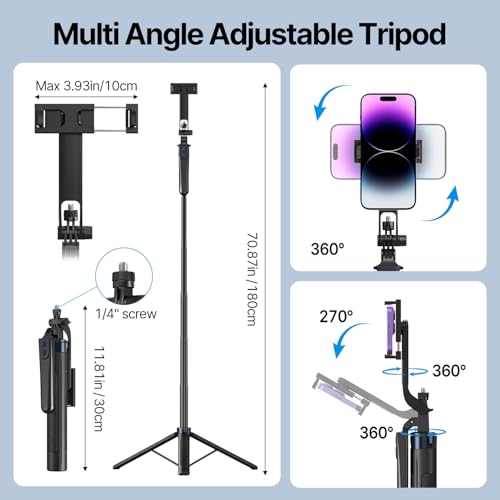 yAyusi Vlogging Kit for iPhone/Android, 70.9" Extendable Selfie Stick Tripod for iPhone with Light, Remote Control ＆ Microphone for TikTok/YouTube/Content Creator Essentials Starter Kit