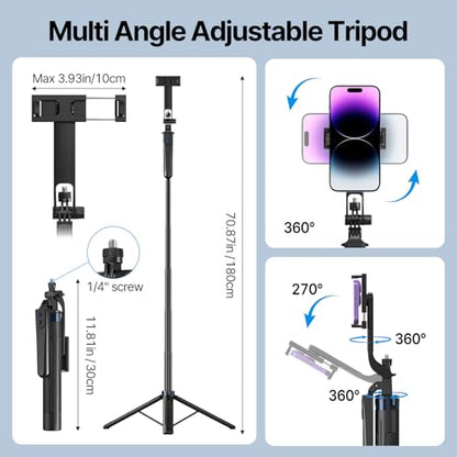 yAyusi Vlogging Kit for iPhone/Android, 70.9" Extendable Selfie Stick Tripod for iPhone with Light, Remote Control ＆ Microphone for TikTok/YouTube/Content Creator Essentials Starter Kit