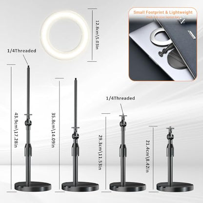 Portable Travel Ring Light for Laptop Zoom Video Conference, 5'' Bright Circle Light with Extendable Stand, Small Halo Lighting with Phone Holder for Video Recording Live Stream Facetime Photography
