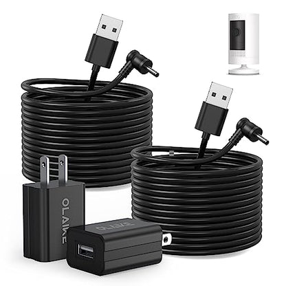OLAIKE (2 Pack) 8m/26ft Charge Cable for Ring Stick Up Cam Battery/Plug-in & Ring Spotlight Cam Battery, Weatherproof Power Adapter Keep Charge Your Camera (No Camera), Blcak - color: Black (26 ft/8m, 2 Pack)