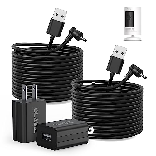 OLAIKE (2 Pack) 8m/26ft Charge Cable for Ring Stick Up Cam Battery/Plug-in & Ring Spotlight Cam Battery, Weatherproof Power Adapter Keep Charge Your Camera (No Camera), Blcak - color: Black (26 ft/8m, 2 Pack)