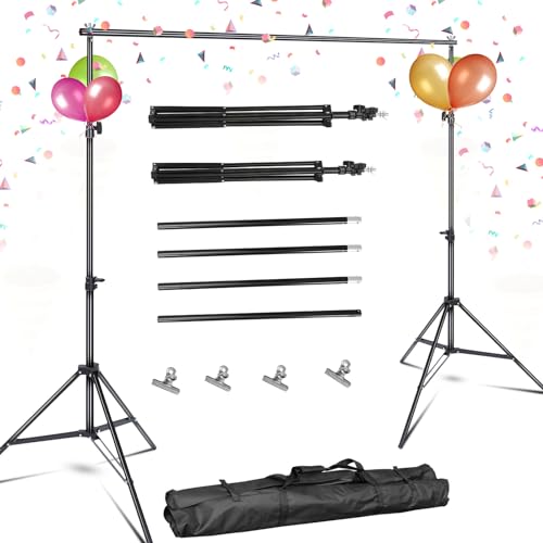 10ft Adjustable Backdrop Stand Kit, Heavy-Duty Photography Background Support System with Clamps & Carry Bag, Photo Video Studio Backdrop Stand for Parties, Weddings, Green Screen & Banner Display - color: Black
