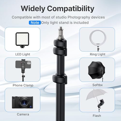 ULANZI Black Aluminum Light Stand, 6.32ft Extendable Tripod for Strobe Lights, Webcams, Cameras & Softboxes - size: 6.3 ft