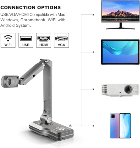 JOYUSING WiFi/USB/VGA/HDMI Four Mode 8MP Wireless Document Camera with 7200mAh Battery for Teachers, Mac, Windows, Compatible, Online Teaching, Distance Learning and Web Conferencing