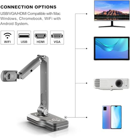 JOYUSING WiFi/USB/VGA/HDMI Four Mode 8MP Wireless Document Camera with 7200mAh Battery for Teachers, Mac, Windows, Compatible, Online Teaching, Distance Learning and Web Conferencing
