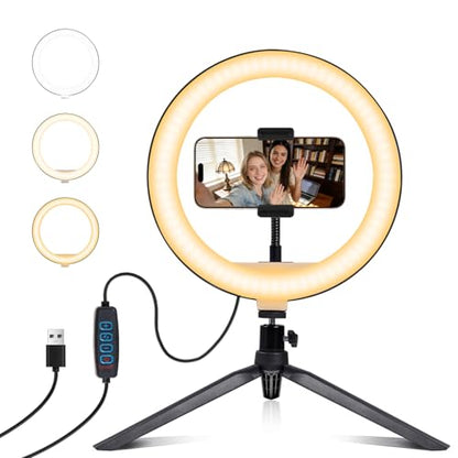 Selfie Ring Light 12" with Tripod Stand and Phone Holder, LED Ring Light for Desk with 3 Light Modes & 11 Brightness Level for Selfie, YouTube, Makeup, Live Streaming, TIKTOK - size: 12-inch